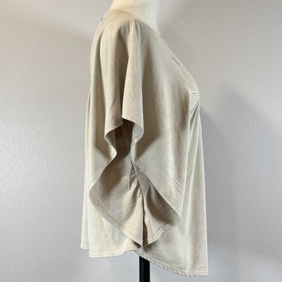 Maurices Womens Beige Tan Eyelet Blouse Short Dolman Sleeves Keyhole Size Small - Picture 2 of 15